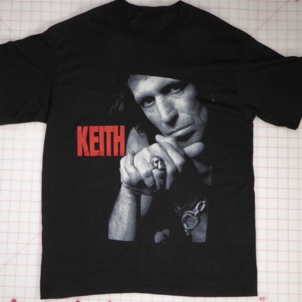 Black Keith Richards Portrait Graphic Tee Rock Legend Music Shirt